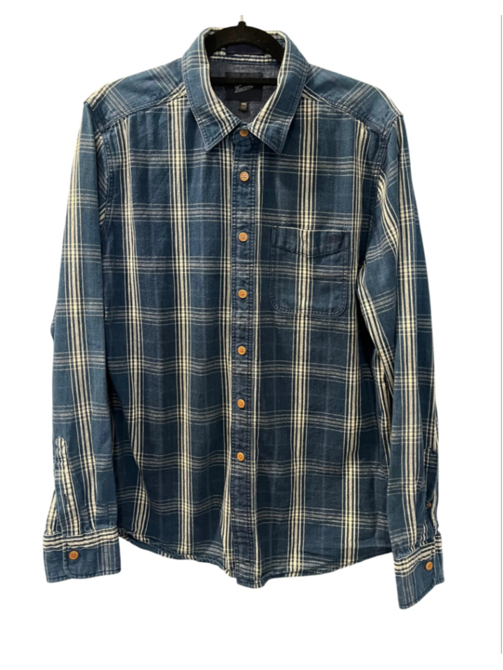 Deus Ex Machina Men XXL Blue Plaid Flannel Button Up Shirt Long Sleeve Cotton